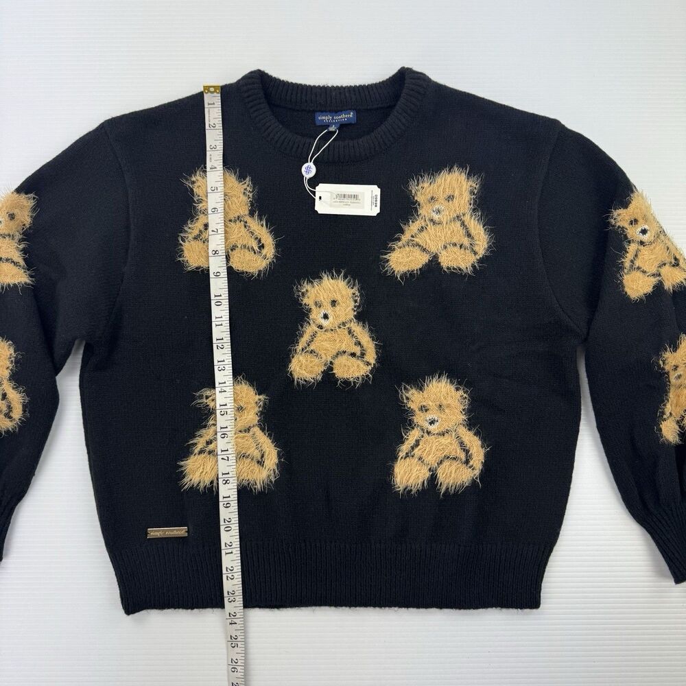 Simply Southern Teddy Bear Sweater Womens Large Black Fuzzy Pullover NWT - Picture 8 of 9